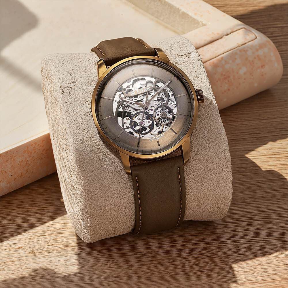 Titan Automatic Color Upgrade Brown Dial Brown Leather Strap Watch For Men-image-17