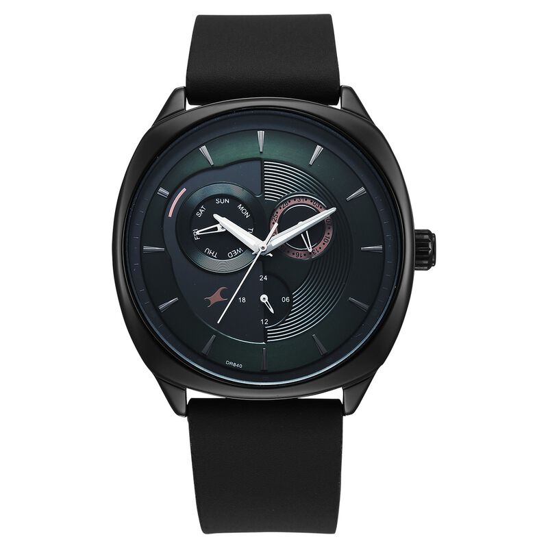 Fastrack Tick Tock Quartz Multifunction Green Dial Leather Strap Watch For Guys
