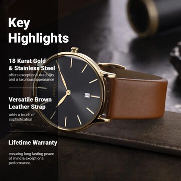 Titan Nebula Lustre 18k Gold Analog Leather Strap Watch for Men