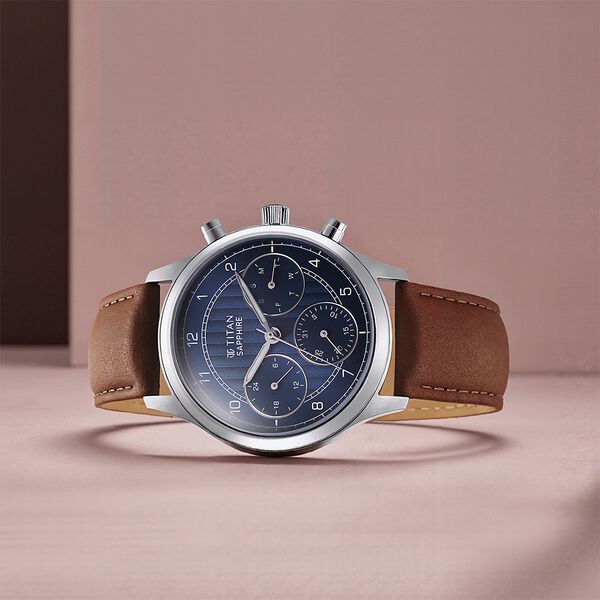 Buy Online Titan Sapphire Quartz Multifunction Blue Dial Leather