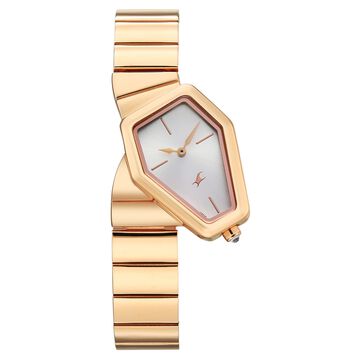 Fastrack Wild Quartz Analog Silver Dial Rose Gold Stainless Steel Strap Watch For Girls