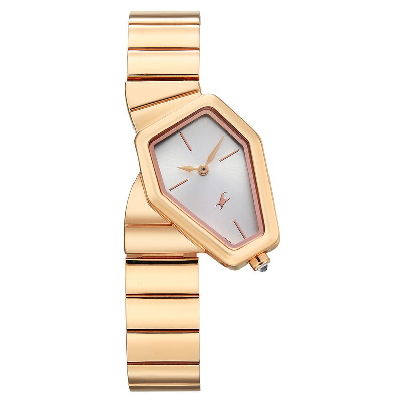 Fastrack Wild Quartz Analog Silver Dial Rose Gold Stainless Steel Strap Watch For Girls