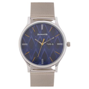 Sonata Knot Blue Dial Stainless Steel Strap Watch for Men