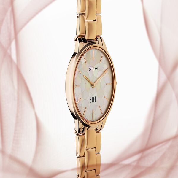 Titan Edge Metal Ladies Allure Quartz Analog Mother Of Pearl Dial Rose Gold Stainless Steel Strap Watch For Women - image number 2
