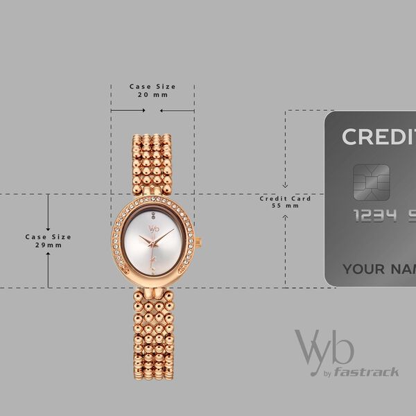 Vyb Iconique By Fastrack Quartz Analog Silver Dial Rose Gold Metal Strap Watch For Girls - image number 3
