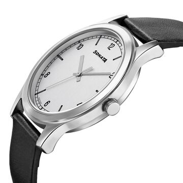 Sonata Quartz Analog Silver Dial Leather Strap Watch for Men
