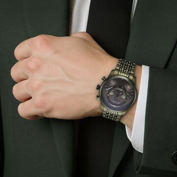 Titan Micromotors Analog with Independent Hour, Minute and 2nd Sub-Dial Olive Dial Stainless Steel Strap Watch for Men