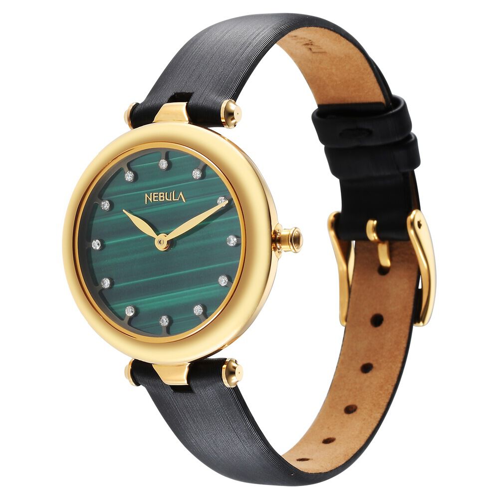 Buy Online Nebula Quartz Analog Green Dial 18 Karat Gold Strap
