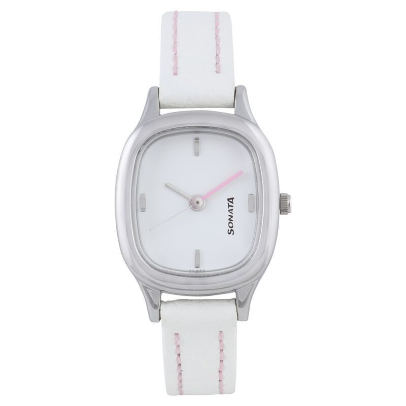 Sonata Quartz Analog White Dial Leather Strap Watch for Women
