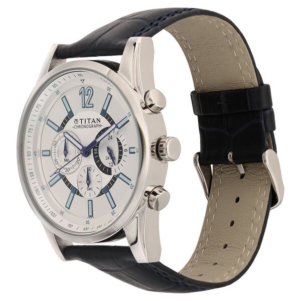 Titan Quartz Chronograph White Dial Leather Strap Watch for Men - image number 2