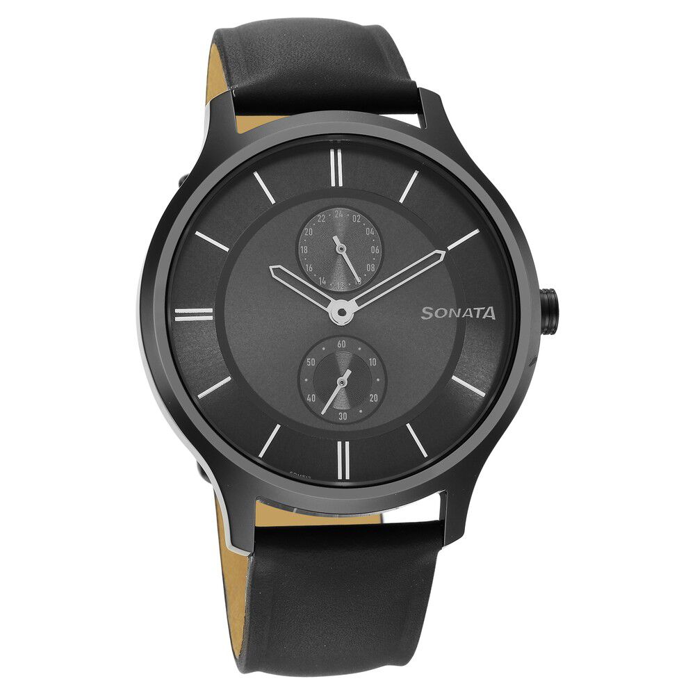 tjtatt Buy Online Sonata Quartz Multifunction Grey Dial Leather Strap