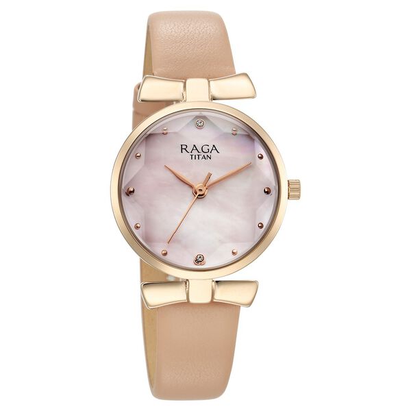 Titan Raga Showstopper Quartz Analog Pink Dial Leather Strap Watch For Women - image number 1