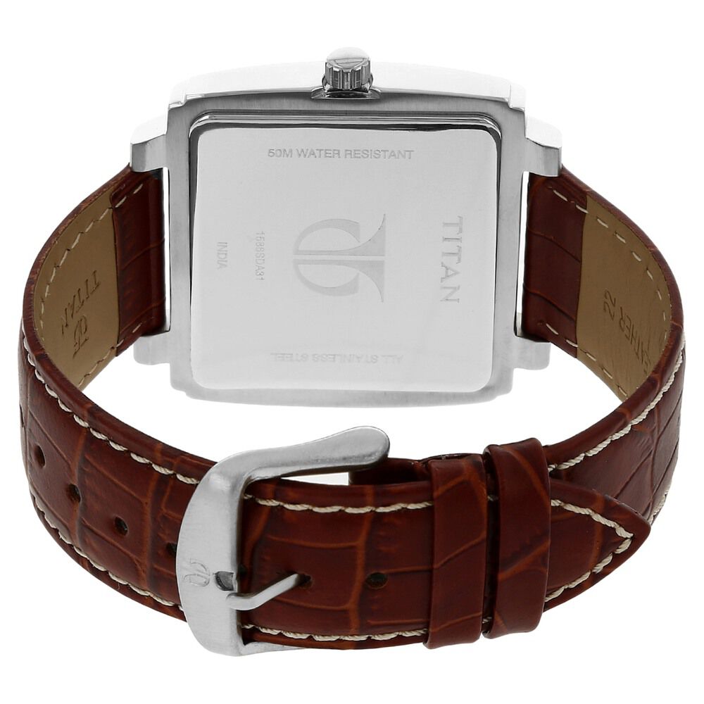 Buy Online Titan Quartz Analog Silver Dial Leather Strap Watch for