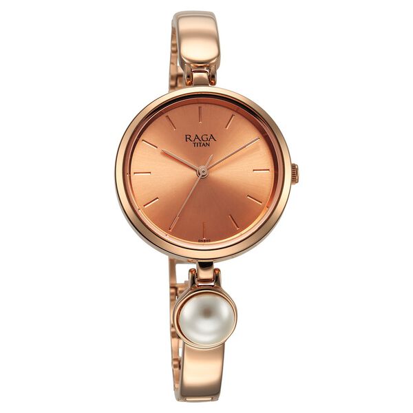 Titan Raga Power Pearls Quartz Analog Rose Gold Dial Metal Strap with pearl Watch for Women - image number 3
