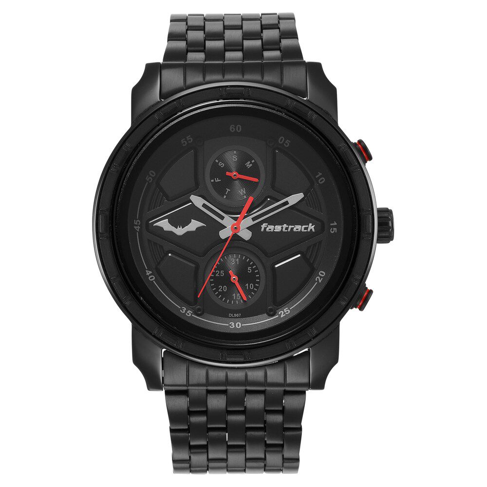 Buy Online Fastrack Batman Quartz Analog with Day and Date Black Dial Stainless Steel Strap Watch for Guys 3269km01 Titan
