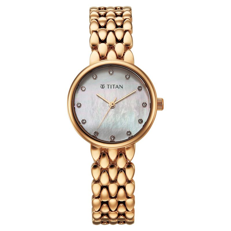 Titan Glamour Quartz Analog Mother Of Pearl Dial Stainless Steel Strap Watch For Women