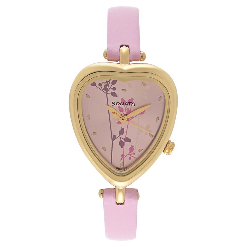 Sonata Quartz Analog Pink Dial Leather Strap Watch for Women