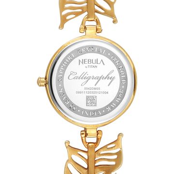 Titan Nebula Ashvi 18 KT Gold Quartz Analog White Mother Of Pearl Dial 18KT Gold Bracelet Watch For Women