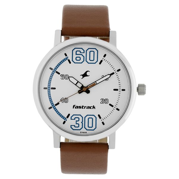 Fastrack Fundamentals Quartz Analog White Dial Leather Strap Watch for Guys - image number 0