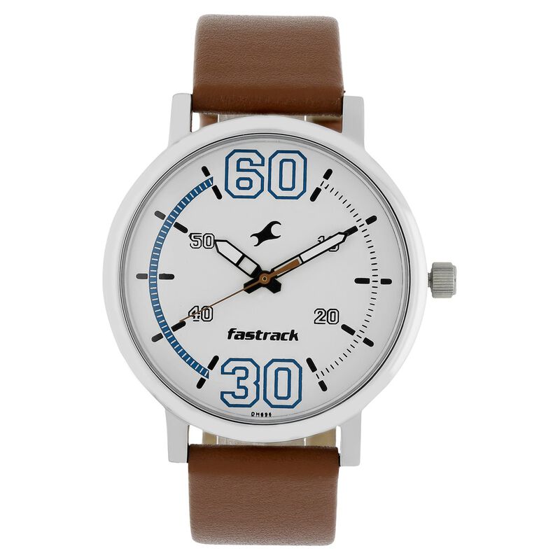 Fastrack Fundamentals Quartz Analog White Dial Leather Strap Watch for Guys