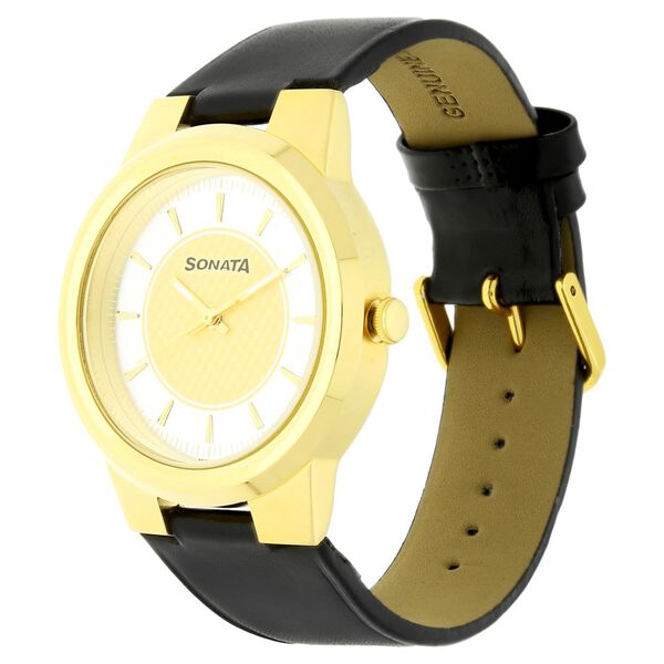 Sonata Quartz Analog Silver Dial Leather Strap Watch for Men - image number 1