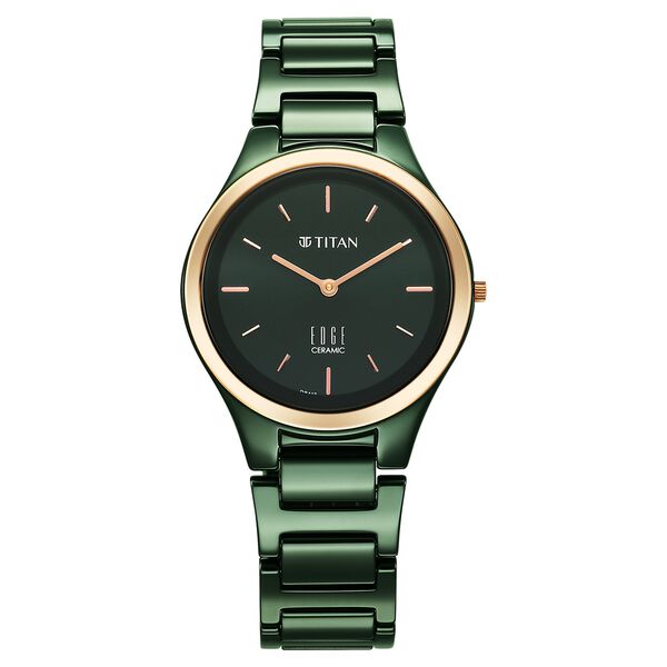 Titan Edge Bicolour Quartz Analog Green Dial Green Ceramic Strap Watch For Women - image number 0