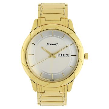 Sonata Quartz Analog White Dial Stainless Steel Strap Watch for Men
