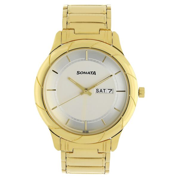 Sonata Quartz Analog White Dial Stainless Steel Strap Watch for Men - image number 0