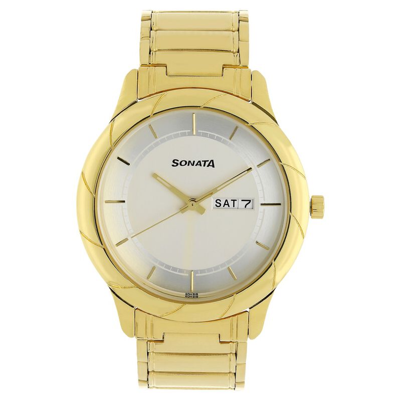 Sonata Quartz Analog White Dial Stainless Steel Strap Watch for Men
