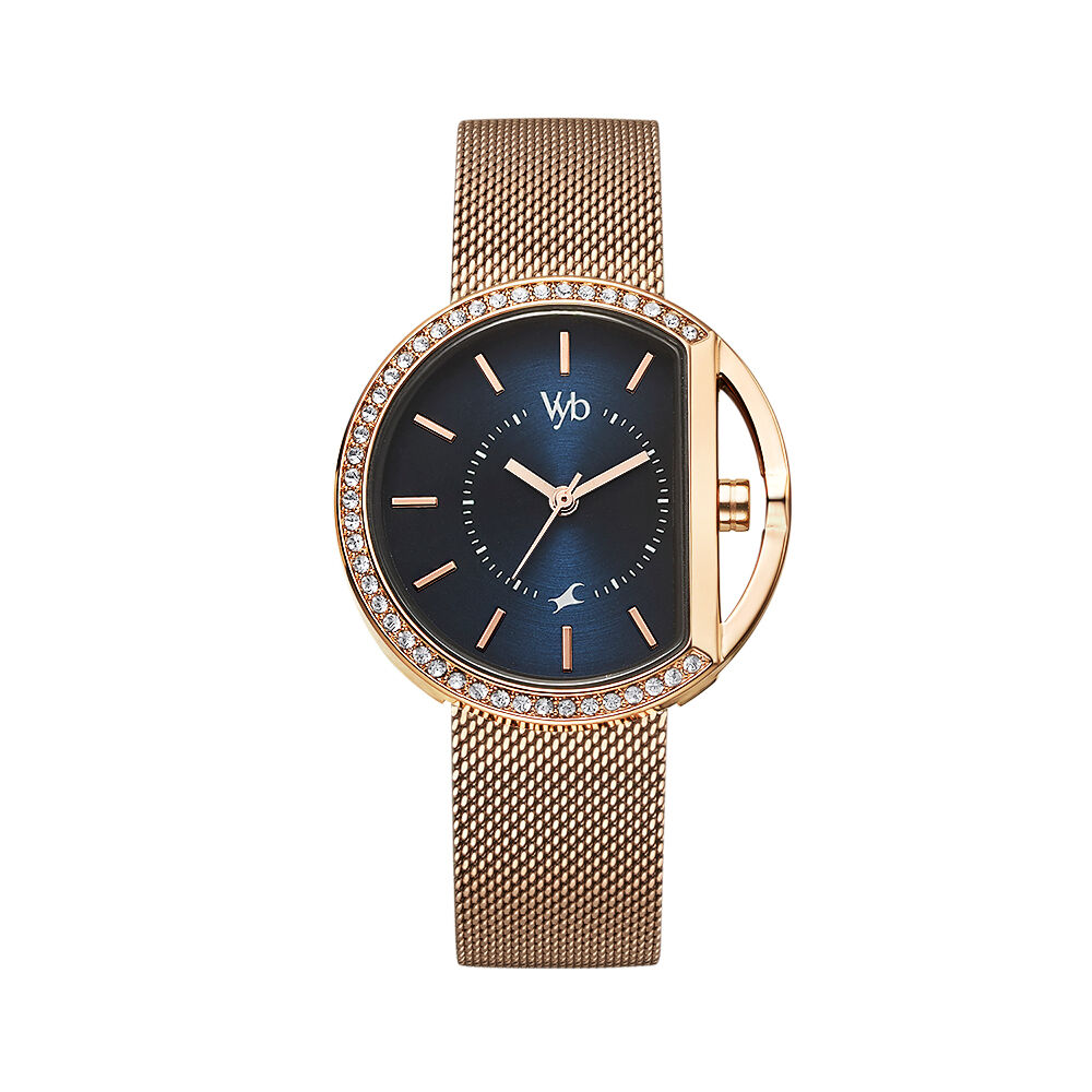 Vyb by Fastrack Quartz Analog Blue Dial Stainless Steel Strap Watch for Girls