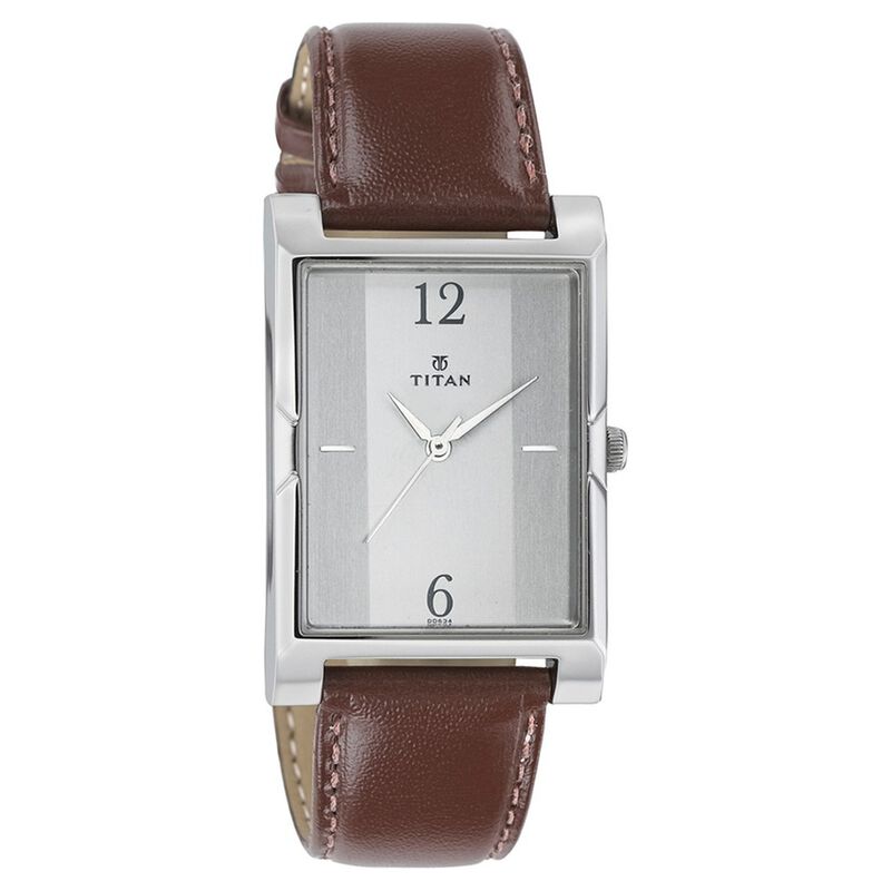Titan Quartz Analog Silver Dial Leather Strap Watch for Men