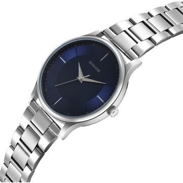 Sonata Aspire Quartz Analog Blue Dial Stainless Steel Strap Watch for Men