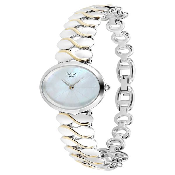 Titan Raga Silver Quartz Analog Mother Of Pearl Dial Sterling Silver Metal Strap And Case Watch For Women - image number 3