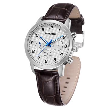 Police Quartz Multifunction White Dial Leather Strap Watch for Men