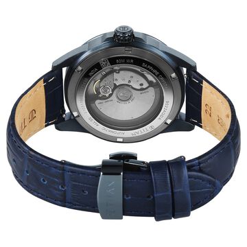 Titan Aion Concealed Automatic Analog with Power Reserve Indicator and Blue Dial Blue Leather Strap Watch for Men