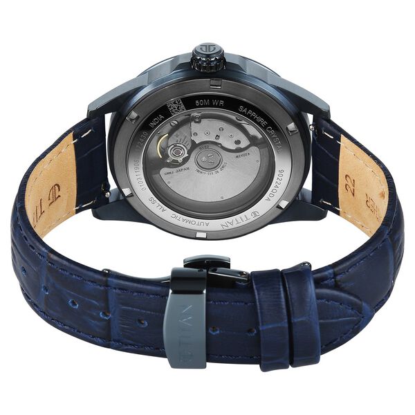 Titan Aion Concealed Automatic Analog with Power Reserve Indicator and Blue Dial Blue Leather Strap Watch for Men - image number 4