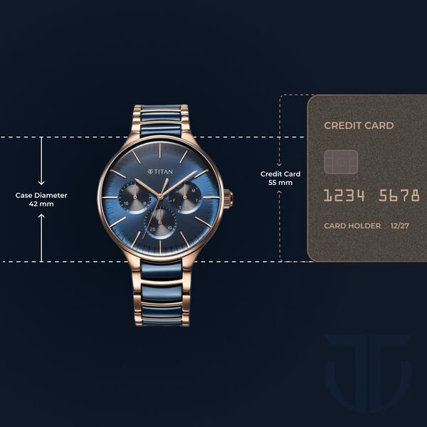 Titan Ceramic Fusion Quartz Multifunction Blue Dial With Two Toned Color Stainless Steel Strap Watch For Men - image number 7