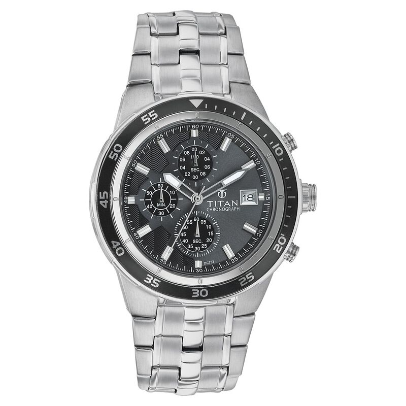 Titan Quartz Chronograph Grey Dial Stainless Steel Strap Watch for Men