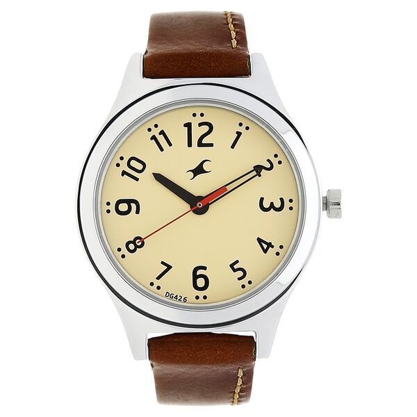 Fastrack Bare Basics Quartz Analog Beige Dial Leather Strap Watch for Girls - image number 0