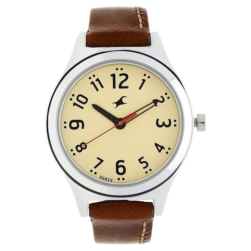 Fastrack Bare Basics Quartz Analog Beige Dial Leather Strap Watch for Girls