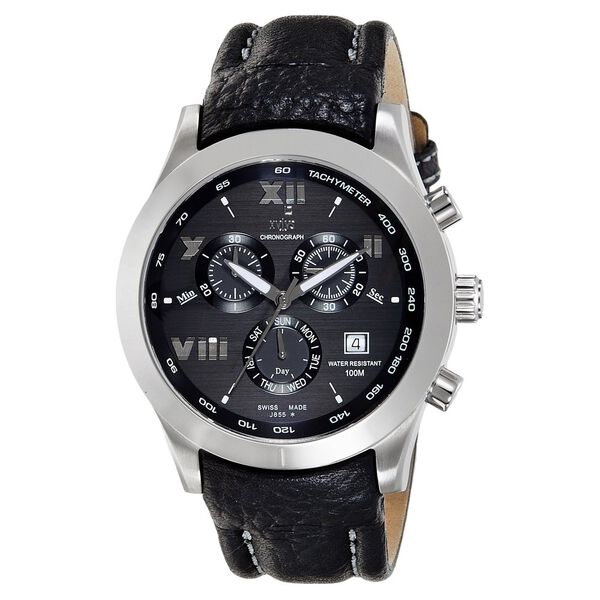 Xylys Swiss Chronograph Black Leather Strap and Black Dial Watch For Men - image number 0