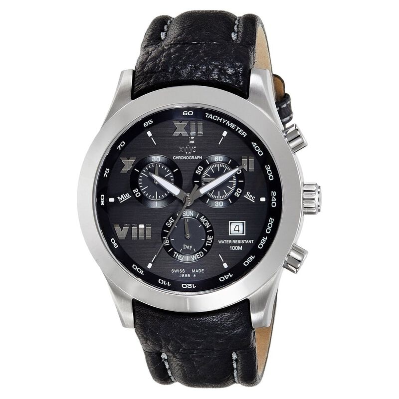 Xylys Swiss Chronograph Black Leather Strap and Black Dial Watch For Men