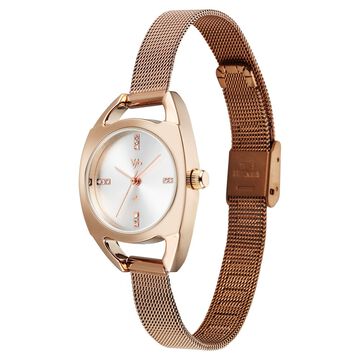 Vyb Spotlight By Fastrack Quartz Analog Silver Dial Rose Gold Stainless Steel Strap Watch For Girls