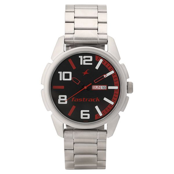 Fastrack Quartz Analog with Day and Date Black Dial Stainless Steel Strap Watch for Guys - image number 1