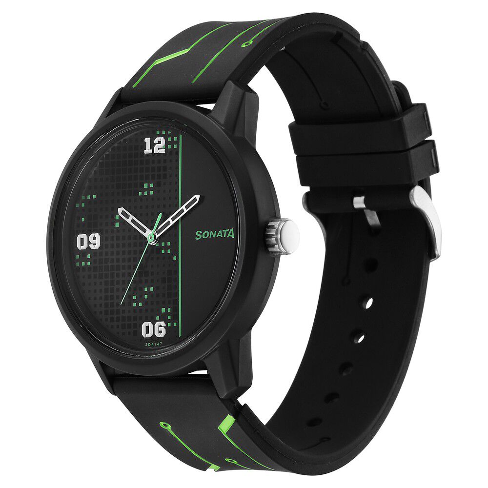 Buy Online Sonata Volt Quartz Analog Black Dial Polyurethane Strap