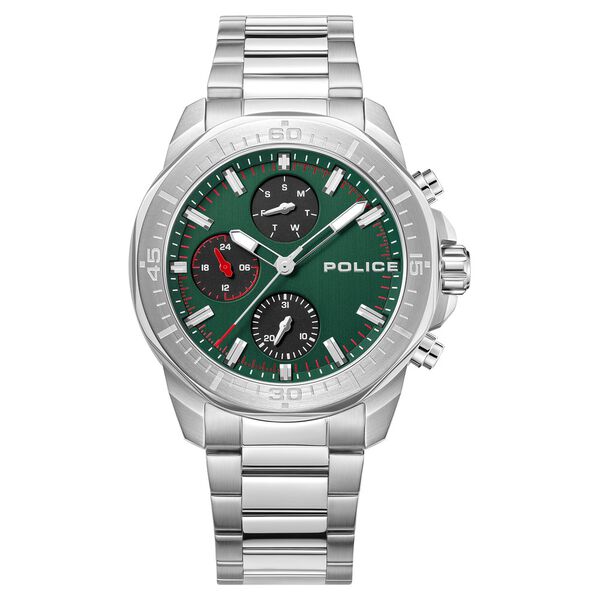 Police Quartz Multifunction Green Dial Silver Stainless Steel Strap Watch For Men - image number 0