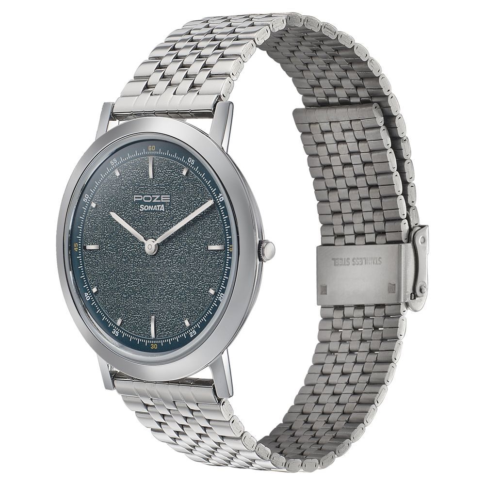 Buy Online Sonata Poze Quartz Analog Blue Dial Metal Strap Watch
