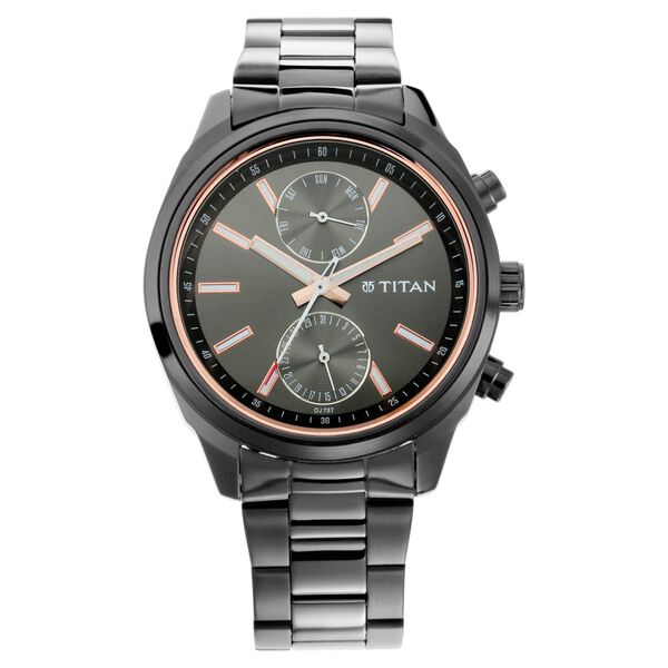 Titan Men's Metropolitan Luxe: Multifunction Mono black Dial with Two-Tone Stainless Steel Bracelet Watch - image number 1