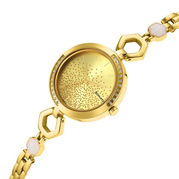 Sonata Utsav Champagne Dial Yellow Bi Metal Strap Watch for Women - image number 2