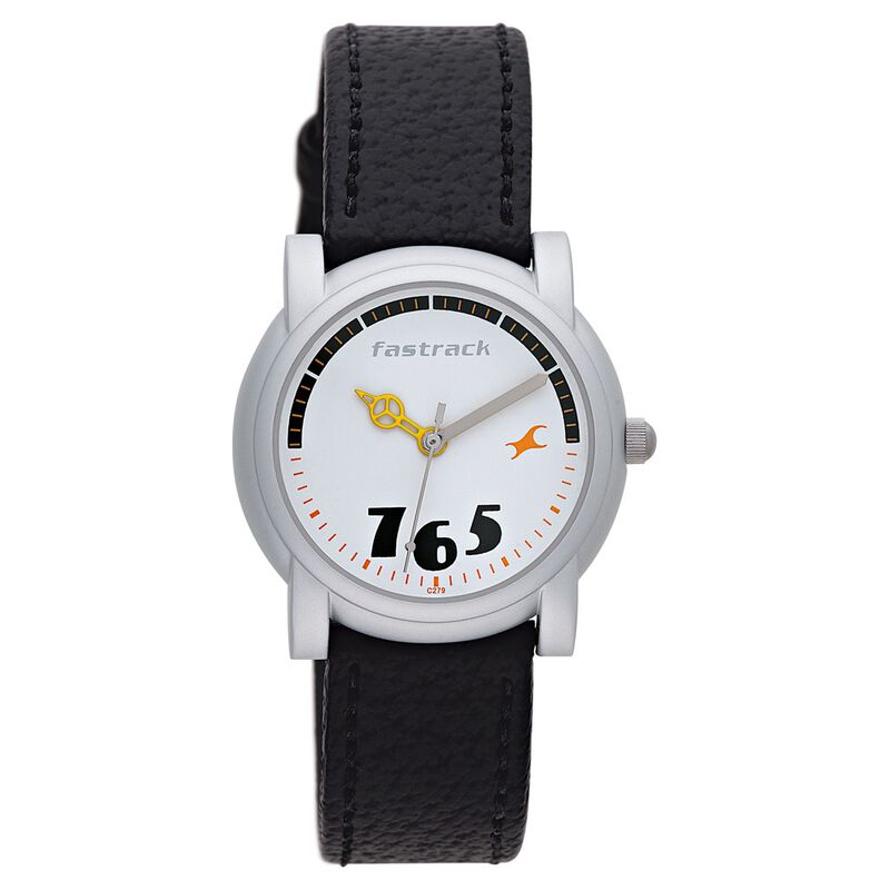 Fastrack Quartz Analog White Dial Leather Strap Watch for Girls